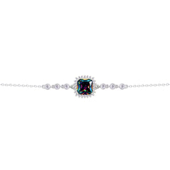 Asfour Crysta lChain Bracelet with Halo Multi Color Square Design In 925 Sterling Silver-BD0231-WAP