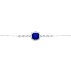 Asfour Crysta lChain Bracelet with Halo Blue Square Design In 925 Sterling Silver-BD0231-WB
