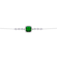 Asfour Crysta lChain Bracelet with Halo Emerald Zircon Square Design In 925 Sterling Silver-BD0231-WG