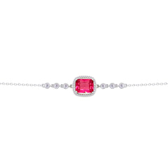 Asfour Crysta lChain Bracelet with Halo Ruby Emerald Design In 925 Sterling Silver-BD0232-R