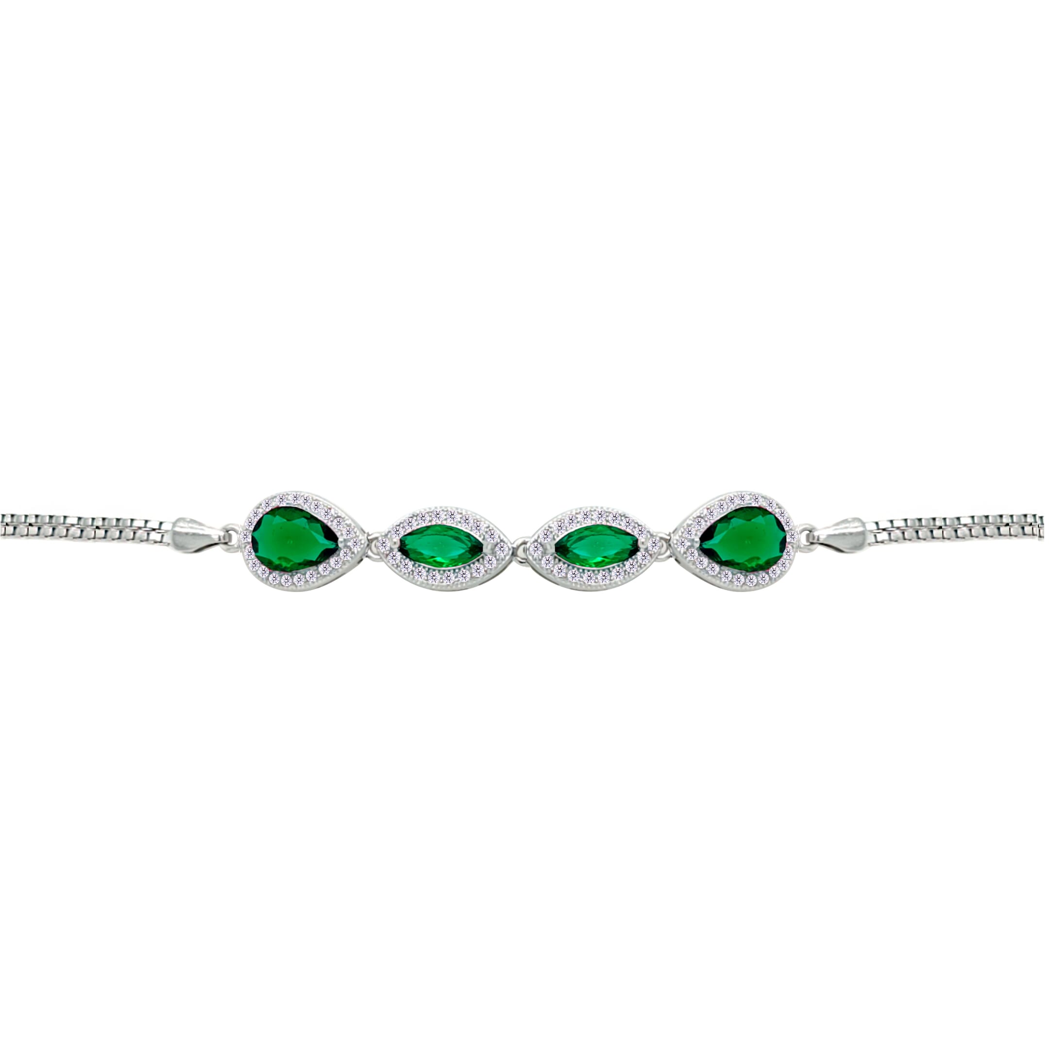 Asfour Crystal Tennis Bracelet With Turquoise Pear & Emerald Zircon In 925 Sterling Silver
