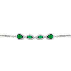 Asfour Crystal Tennis Bracelet With Turquoise Pear & Emerald Zircon In 925 Sterling Silver