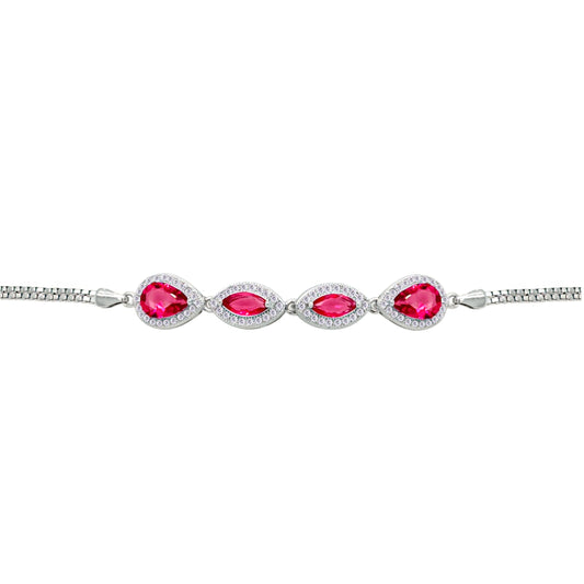 Asfour Crystal Tennis Bracelet With Turquoise Pear & Emerald Zircon In 925 Sterling Silver
