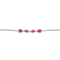 Asfour Crysta lBox Chain Bracelet With Ruby Pear & Marquise Design In 925 Sterling Silver-BD0236-R
