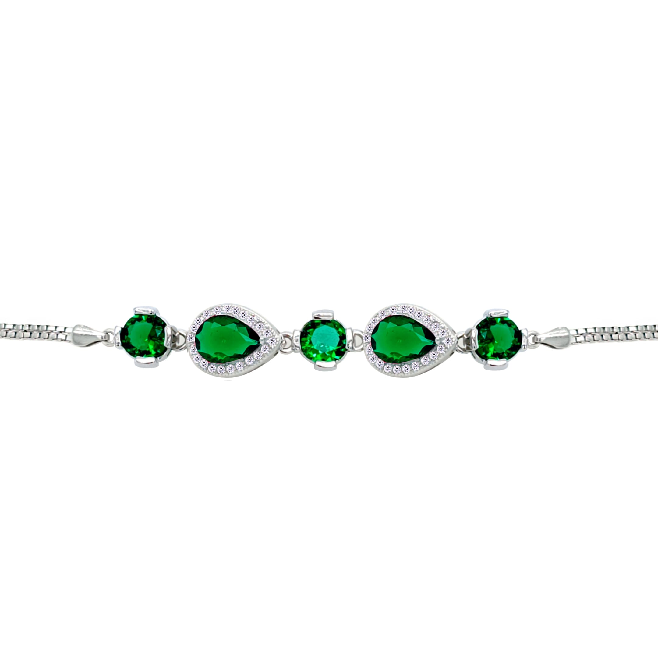 Asfour Crystal Tennis Bracelet With Turquoise Pear & Emerald Zircon In 925 Sterling Silver