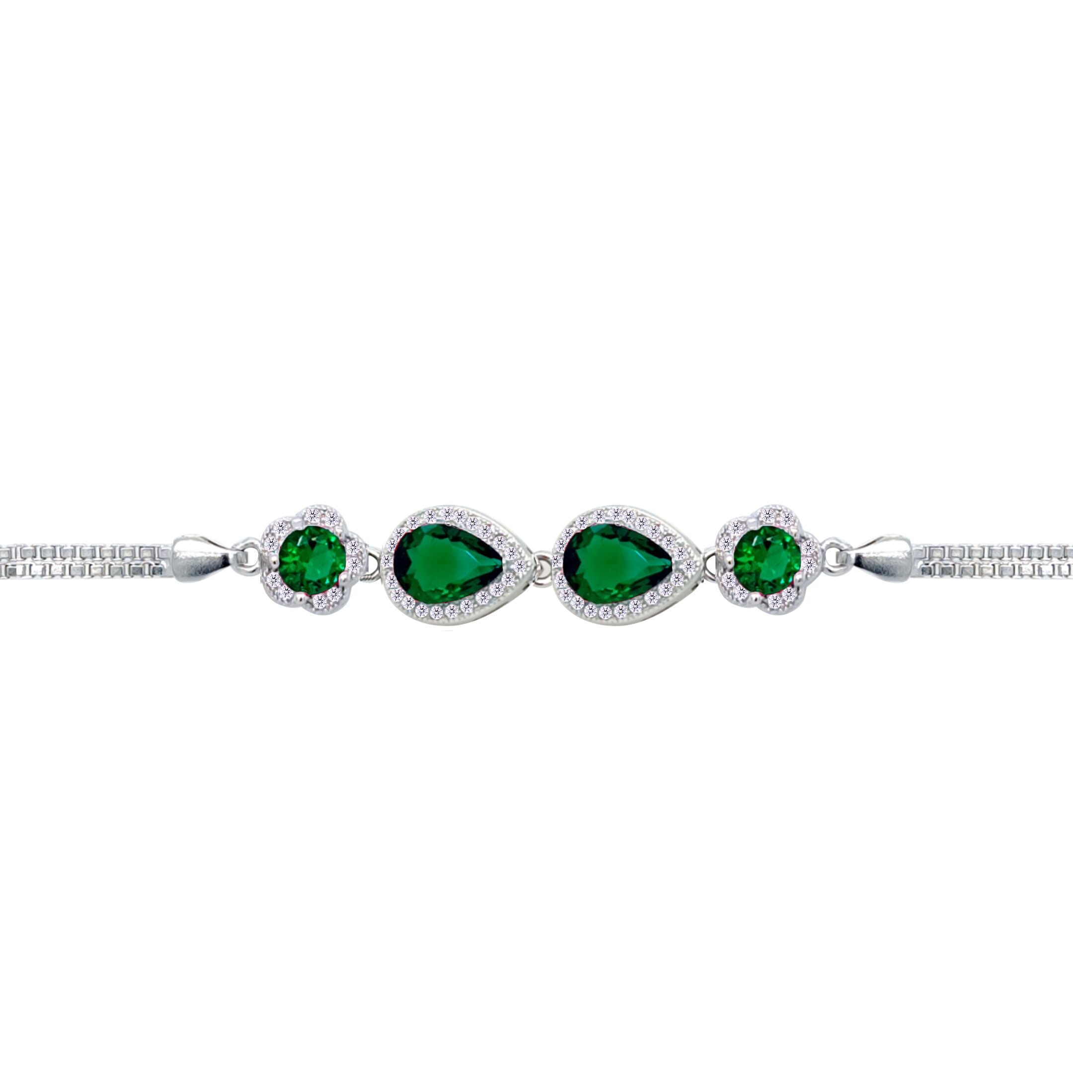 Asfour Crystal Tennis Bracelet With Turquoise Pear & Emerald Zircon In 925 Sterling Silver