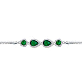 Asfour Crystal Tennis Bracelet With Turquoise Pear & Emerald Zircon In 925 Sterling Silver