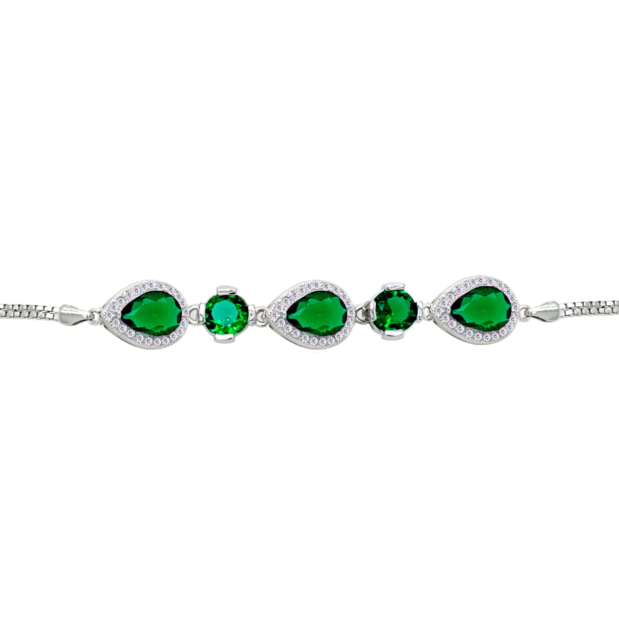 Asfour Crystal Tennis Bracelet With Turquoise Pear & Emerald Zircon In 925 Sterling Silver