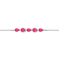 Asfour Crysta lBox Chain Bracelet With Ruby Pear Zircon In 925 Sterling Silver-BD0243-R