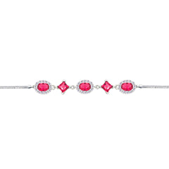 Asfour Crysta lBox Chain Bracelet With Ruby Oval & Rhombus Design In 925 Sterling Silver-BD0246-R