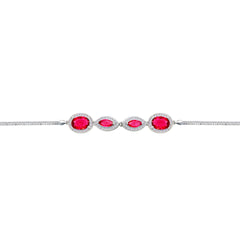 Asfour Crysta lBox Chain Bracelet With Ruby Pear & Marquise Stones In 925 Sterling Silver-BD0249-R