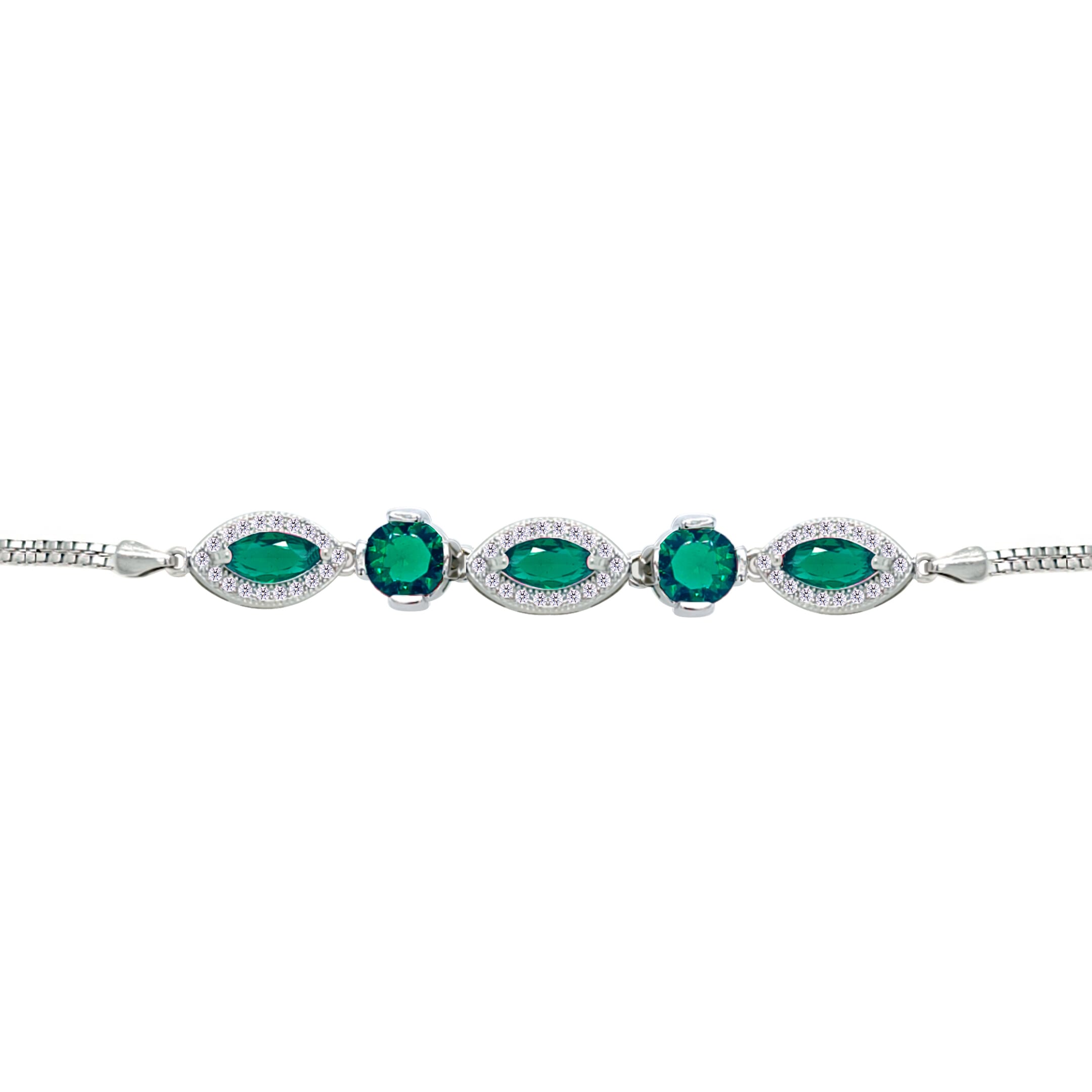 Asfour Crystal Tennis Bracelet With Turquoise Pear & Emerald Zircon In 925 Sterling Silver