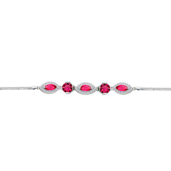 Asfour Crysta lBox Chain Bracelet With Ruby Round & Marquise Stones In 925 Sterling Silver-BD0250-R