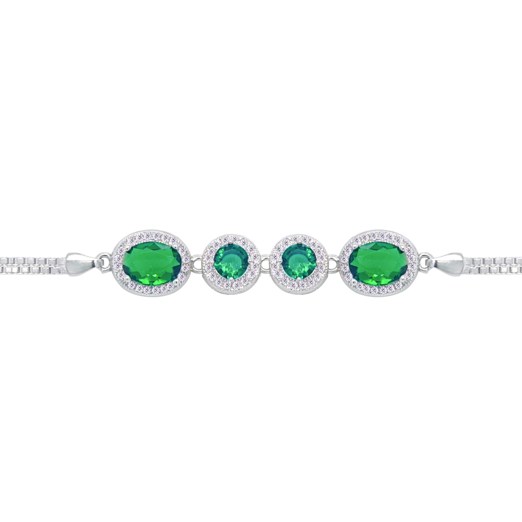 Asfour Crystal Tennis Bracelet With Turquoise Pear & Emerald Zircon In 925 Sterling Silver