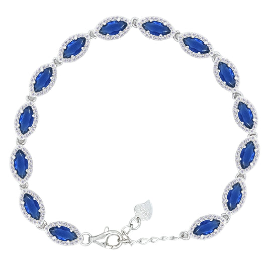 Asfour Crystal Tennis Bracelet With Turquoise Pear & Emerald Zircon In 925 Sterling Silver