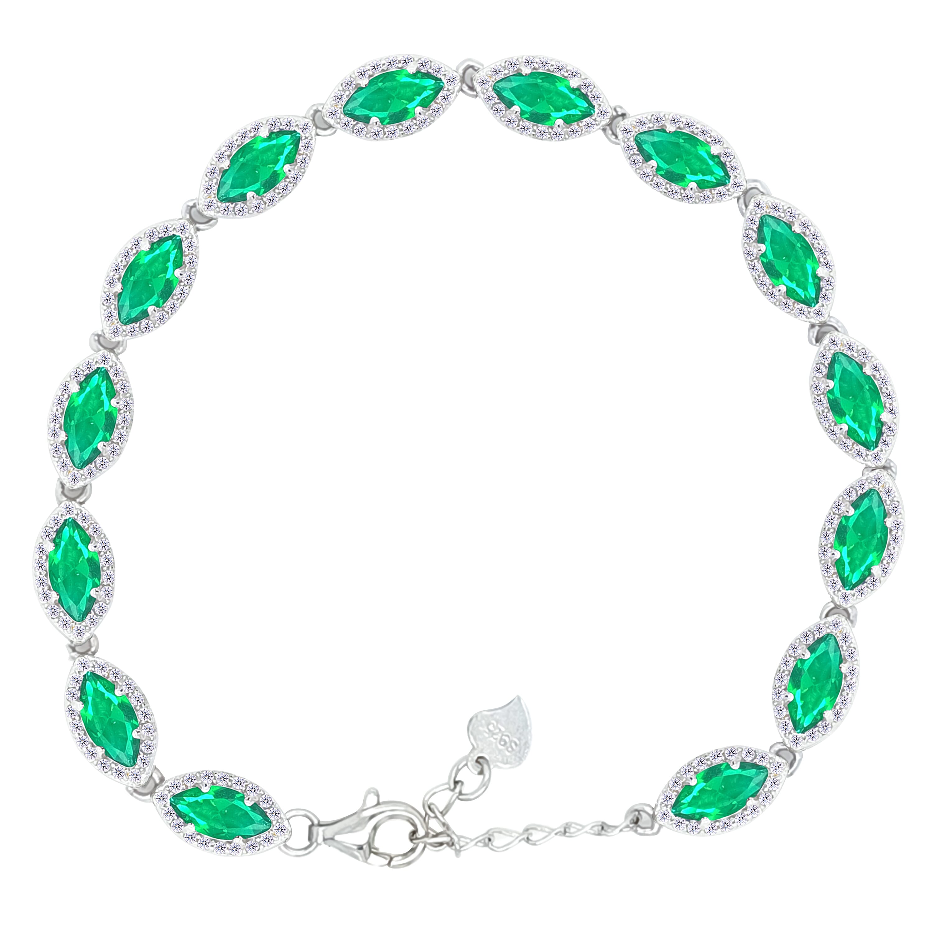 Asfour Crystal Tennis Bracelet With Turquoise Pear & Emerald Zircon In 925 Sterling Silver