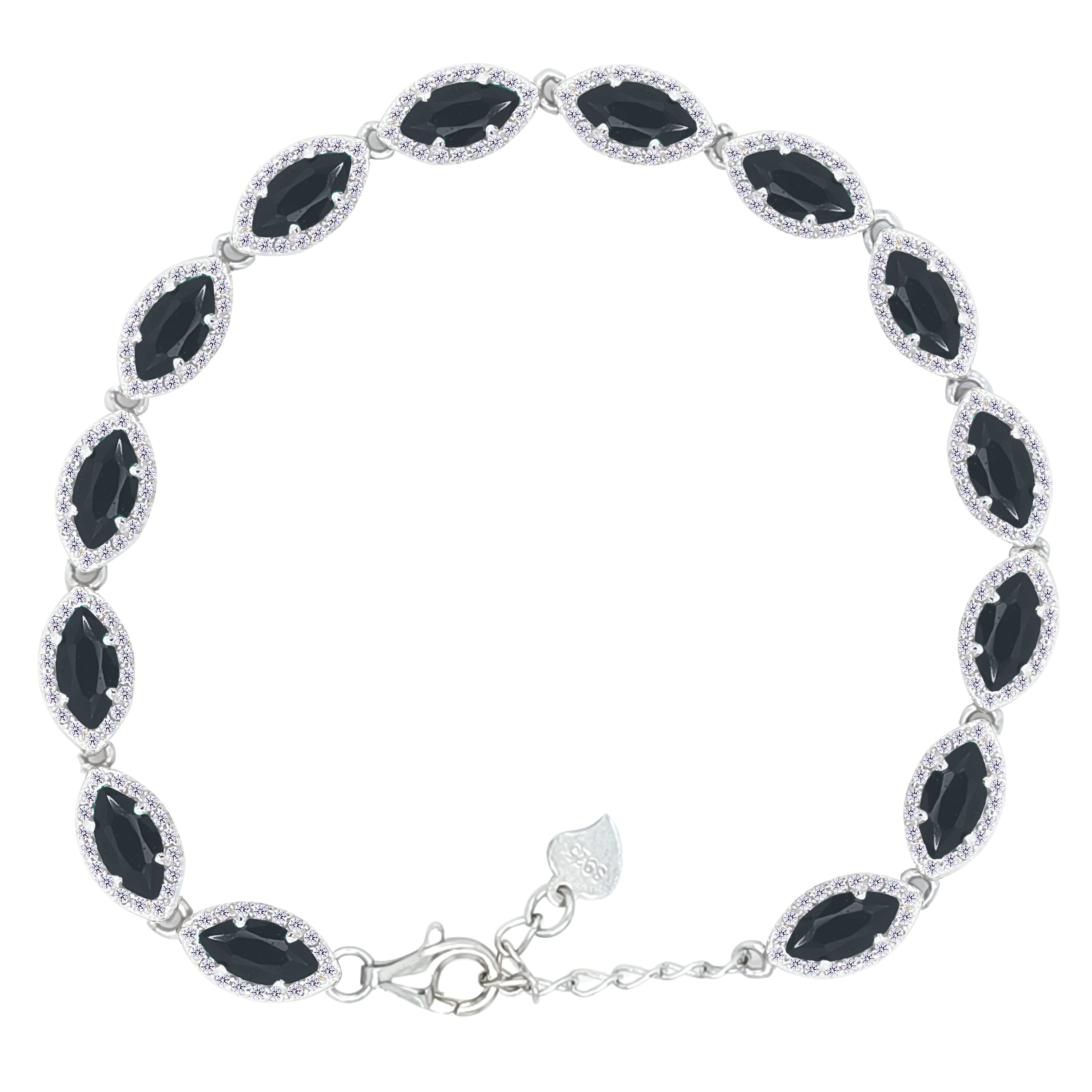 Asfour Crystal Tennis Bracelet With Turquoise Pear & Emerald Zircon In 925 Sterling Silver