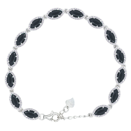 Asfour Crystal Tennis Bracelet With Turquoise Pear & Emerald Zircon In 925 Sterling Silver
