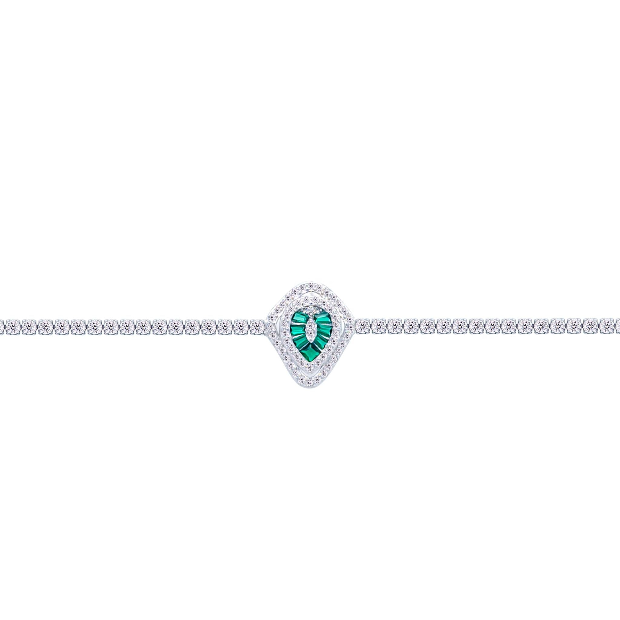 Asfour Crystal Tennis Bracelet With Turquoise Pear & Emerald Zircon In 925 Sterling Silver
