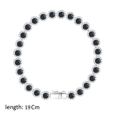 Asfour Crystal Tennis Bracelet With Black Round Stones In 925 Sterling Silver-BD0282-P