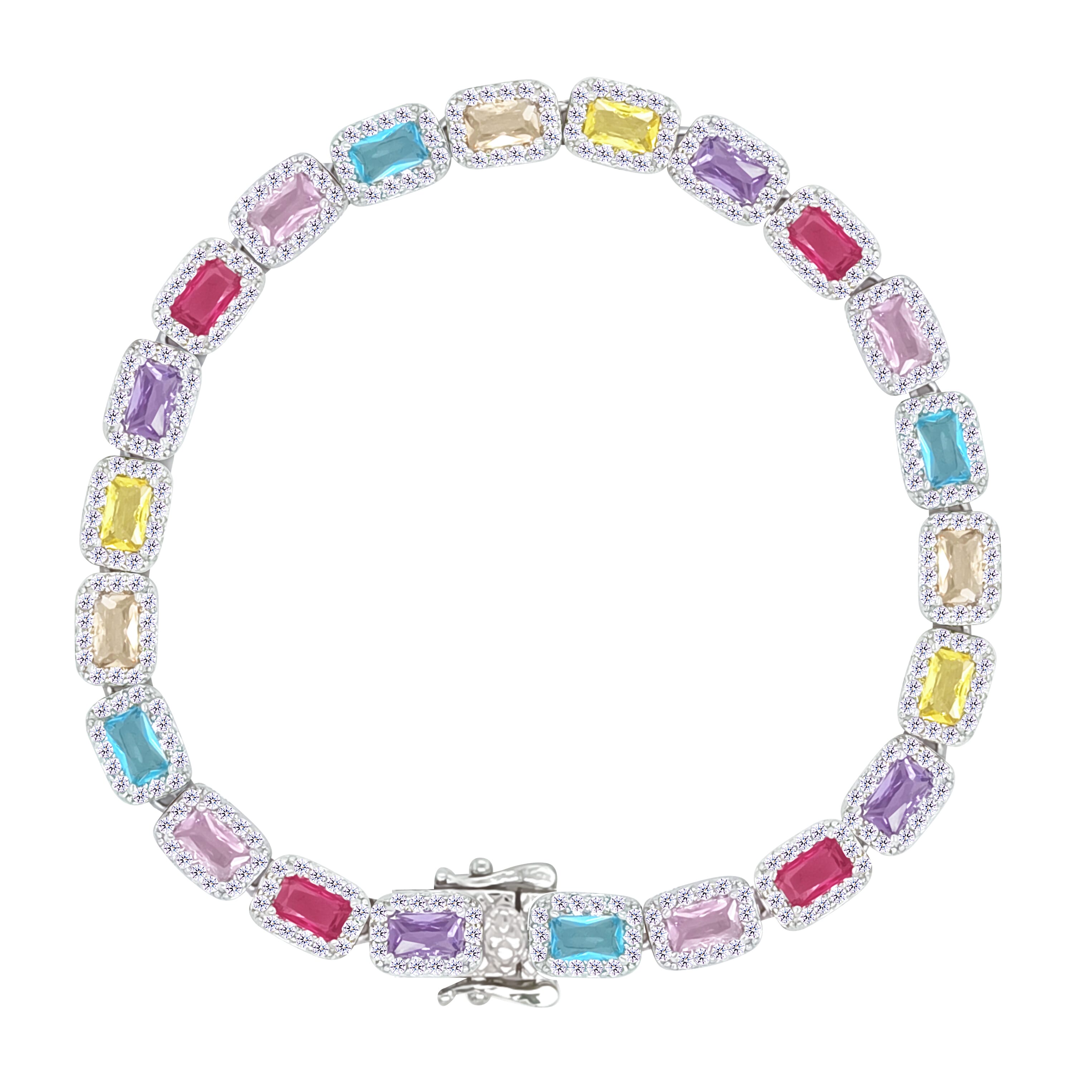 Asfour Crystal Tennis Bracelet With Turquoise Pear & Emerald Zircon In 925 Sterling Silver