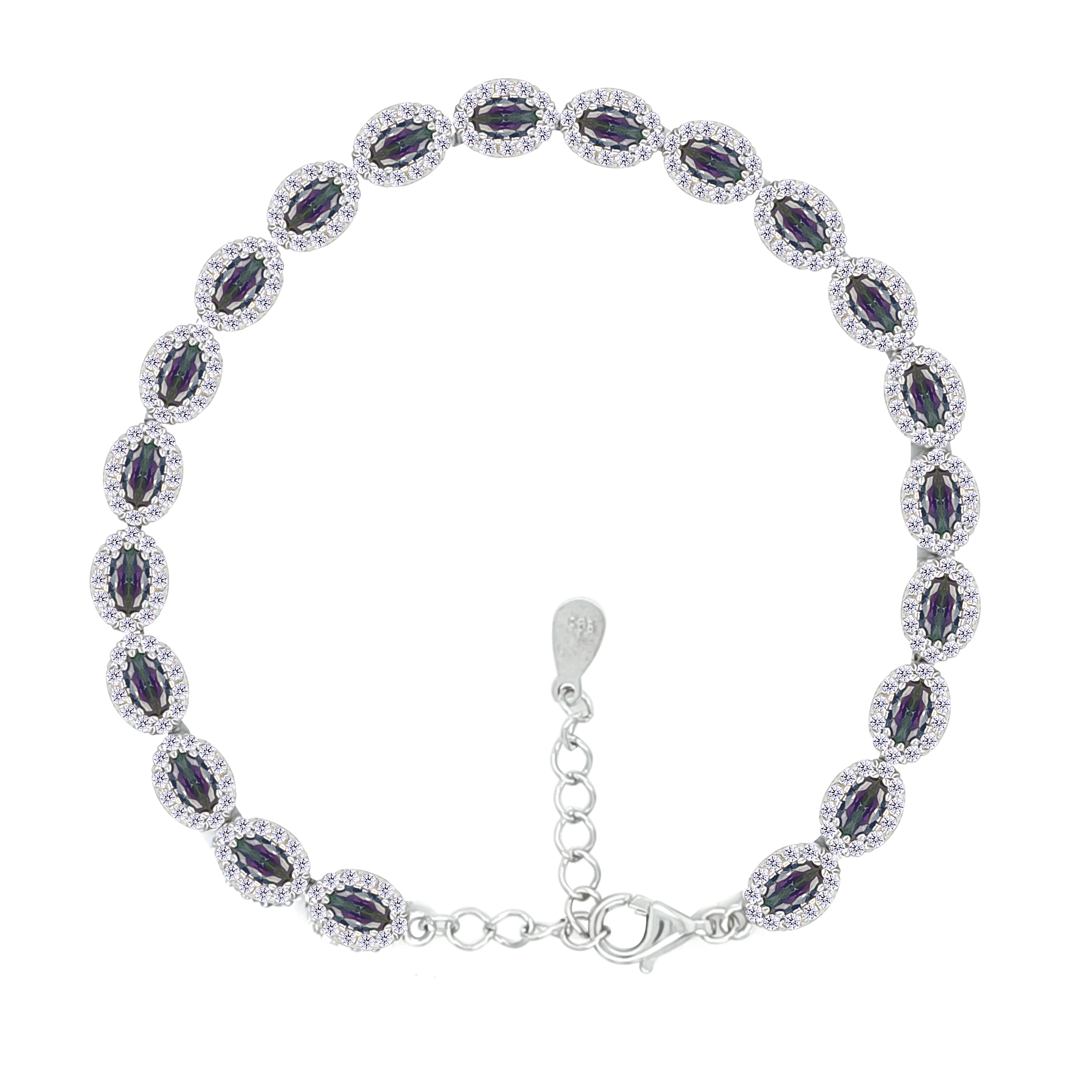 Asfour Crystal Tennis Bracelet With Turquoise Pear & Emerald Zircon In 925 Sterling Silver