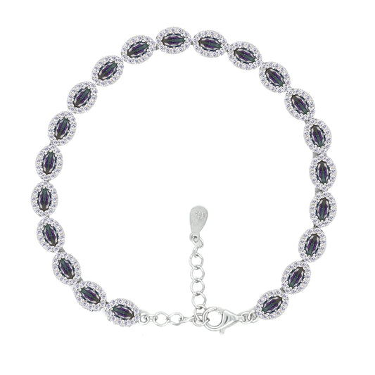 Asfour Crystal Tennis Bracelet With Turquoise Pear & Emerald Zircon In 925 Sterling Silver