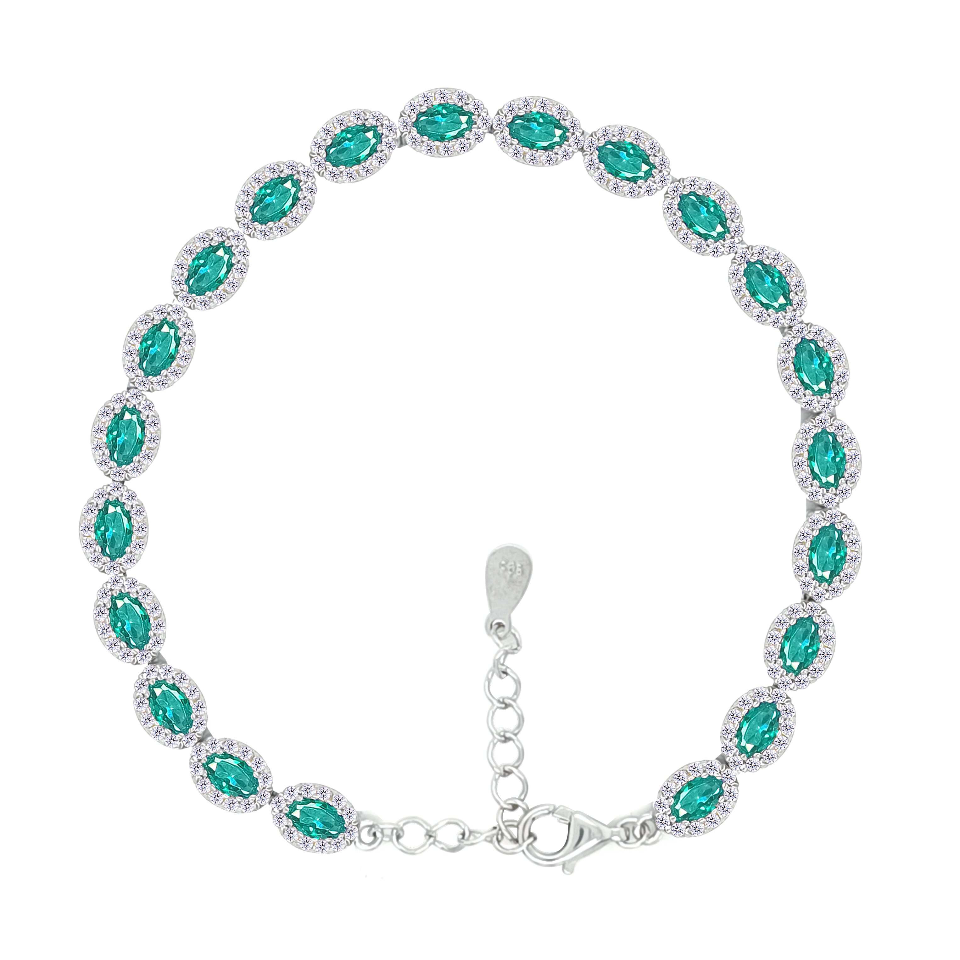 Asfour Crystal Tennis Bracelet With Turquoise Pear & Emerald Zircon In 925 Sterling Silver
