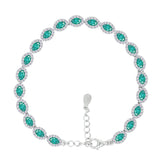 Asfour Crystal Tennis Bracelet With Turquoise Pear & Emerald Zircon In 925 Sterling Silver