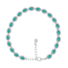 Asfour Crystal Tennis Bracelet With Turquoise Pear & Emerald Zircon In 925 Sterling Silver