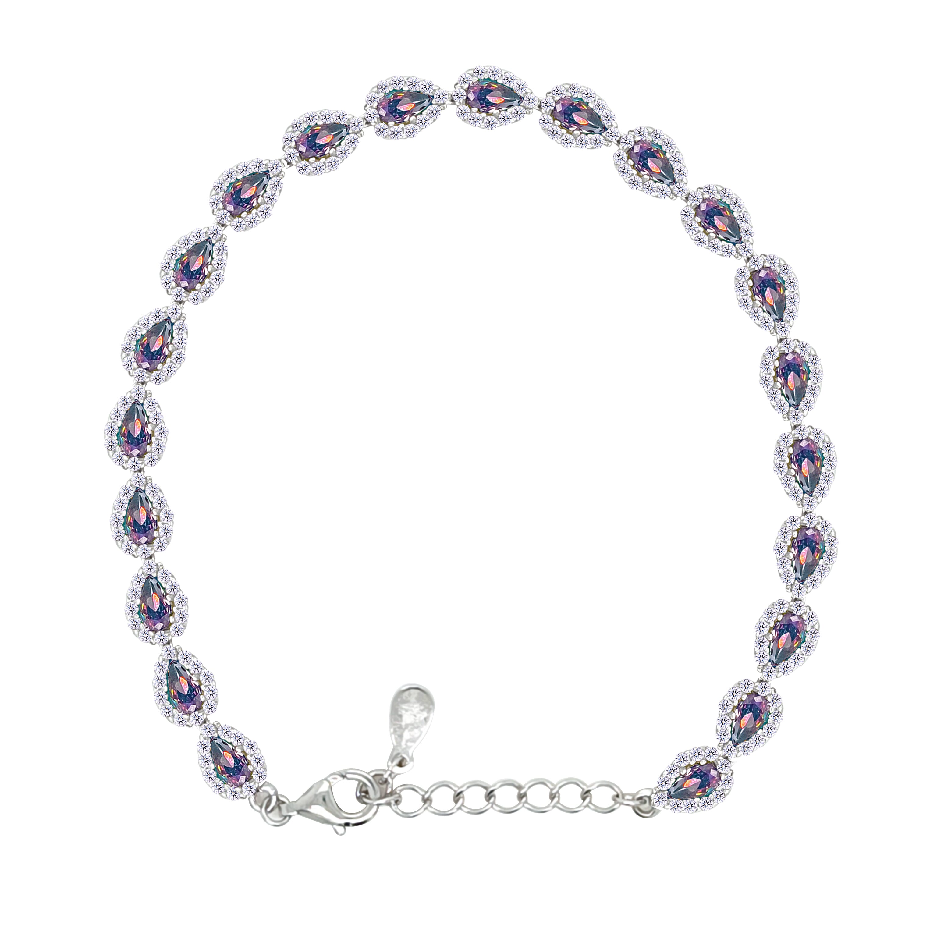 Asfour Crystal Tennis Bracelet With Turquoise Pear & Emerald Zircon In 925 Sterling Silver