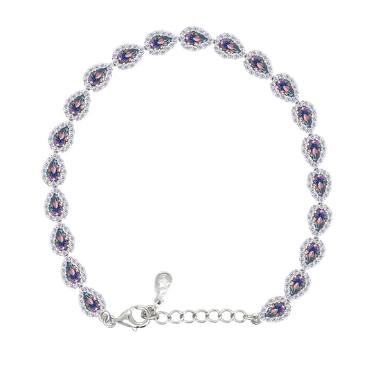 Asfour Crystal Tennis Bracelet With Turquoise Pear & Emerald Zircon In 925 Sterling Silver