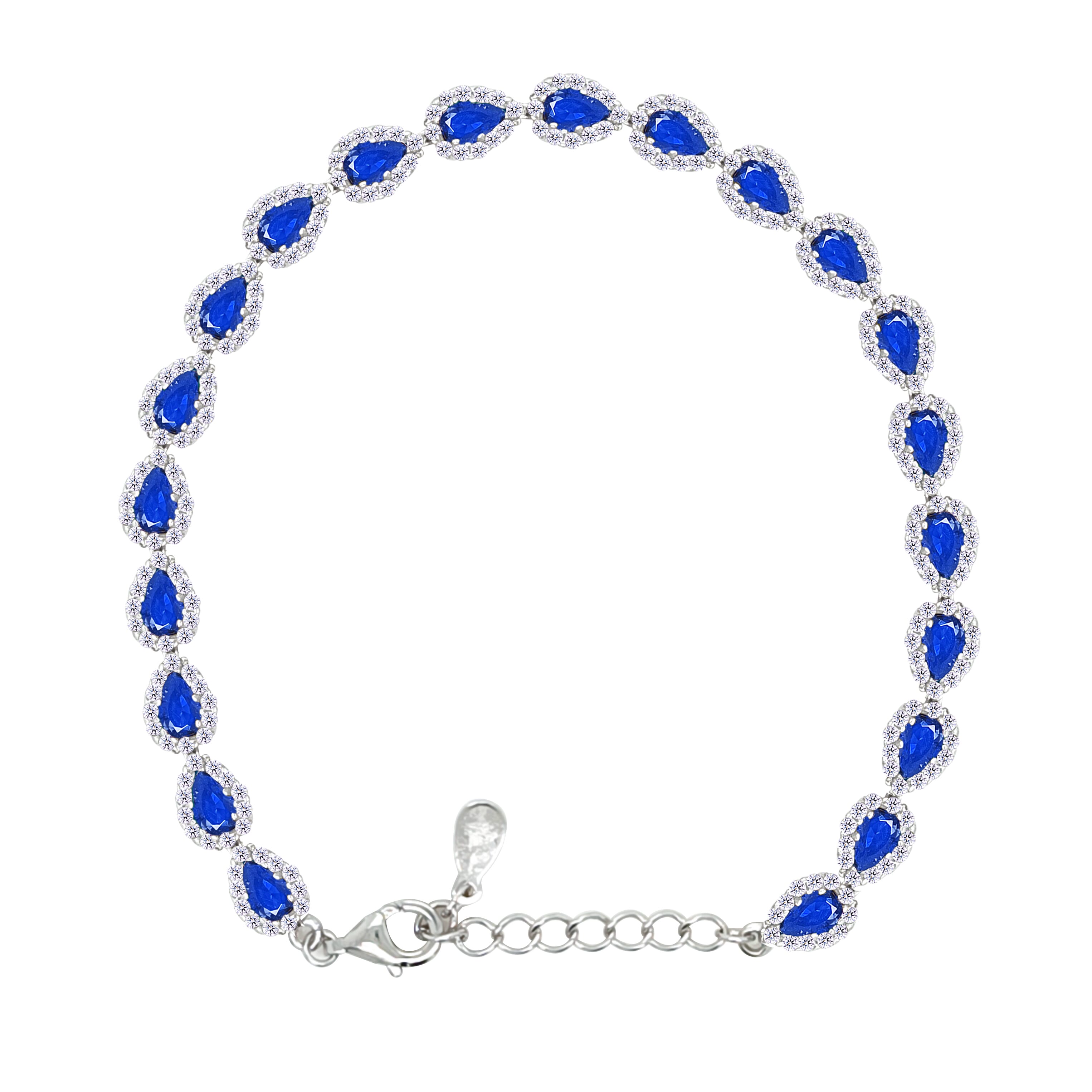 Asfour Crystal Tennis Bracelet With Turquoise Pear & Emerald Zircon In 925 Sterling Silver