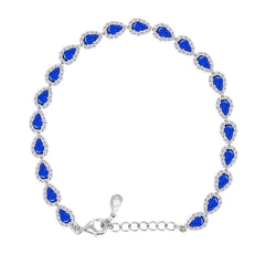 Asfour Crystal Tennis Bracelet With Turquoise Pear & Emerald Zircon In 925 Sterling Silver