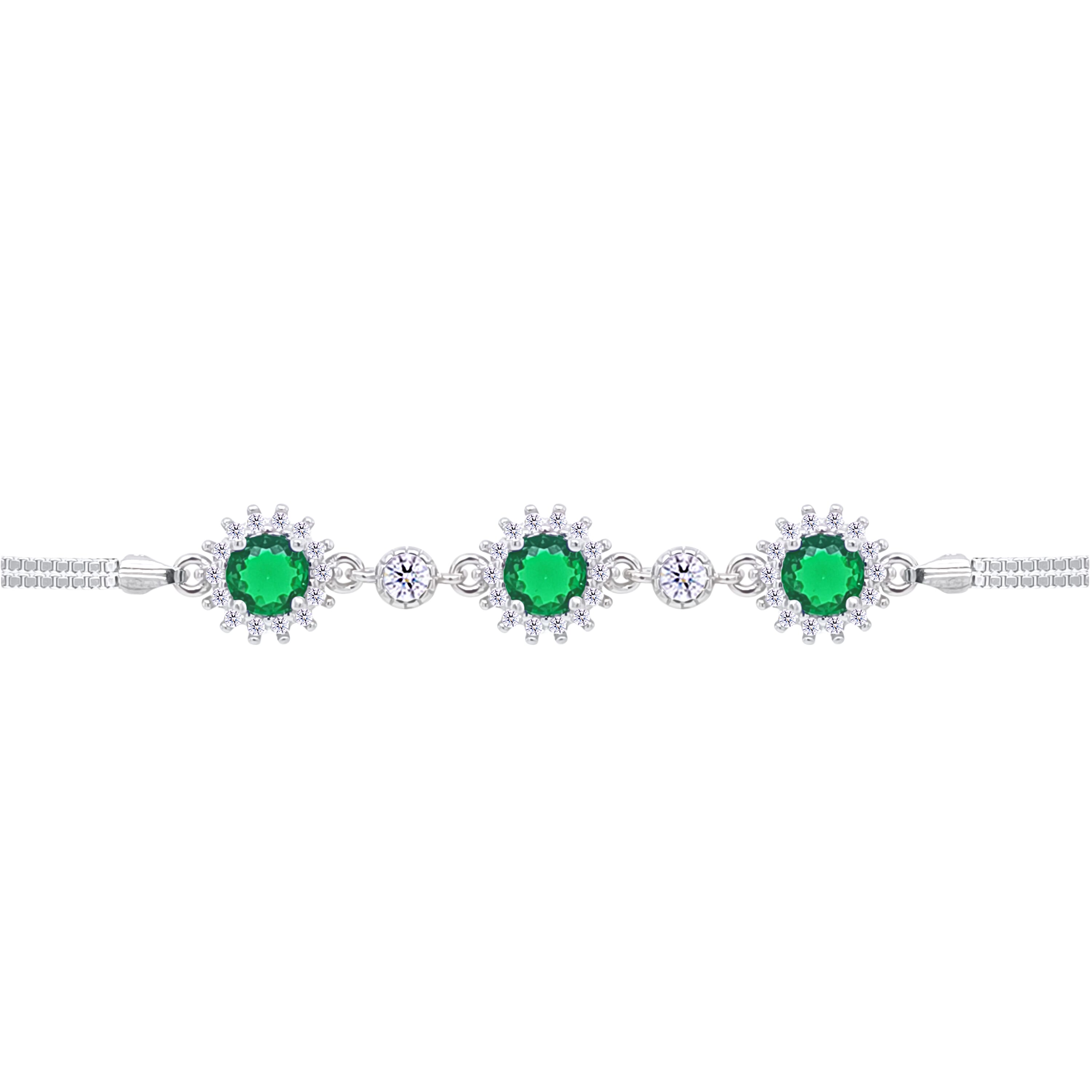 Asfour Crystal Tennis Bracelet With Turquoise Pear & Emerald Zircon In 925 Sterling Silver