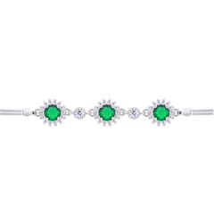 Asfour Crystal Tennis Bracelet With Turquoise Pear & Emerald Zircon In 925 Sterling Silver