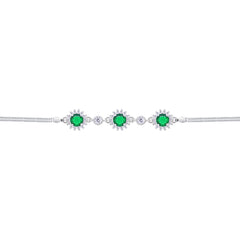 Asfour Crystal Box Chain Bracelet With Emerald Round Design In 925 Sterling Silver-BD0290-G