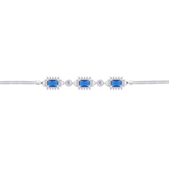 Asfour Crystal Box Chain Bracelet With Blue Emerald Design In 925 Sterling Silver-BD0291-B