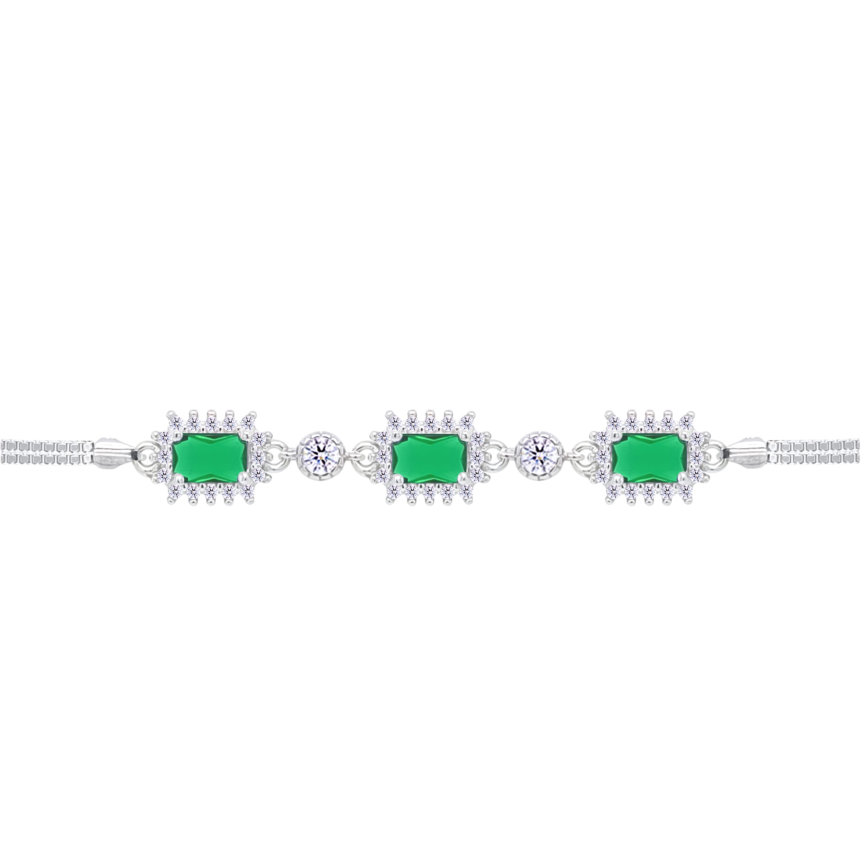 Asfour Crystal Tennis Bracelet With Turquoise Pear & Emerald Zircon In 925 Sterling Silver