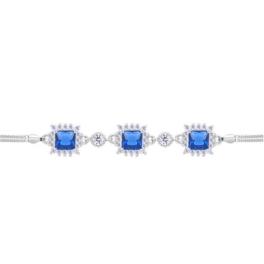 Asfour Crystal Tennis Bracelet With Turquoise Pear & Emerald Zircon In 925 Sterling Silver