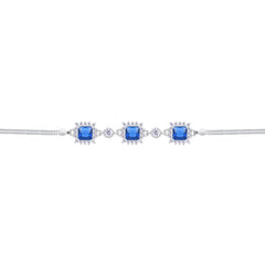 Asfour Crystal Box Chain Bracelet With Blue Square Stones In 925 Sterling Silver-BD0292-B