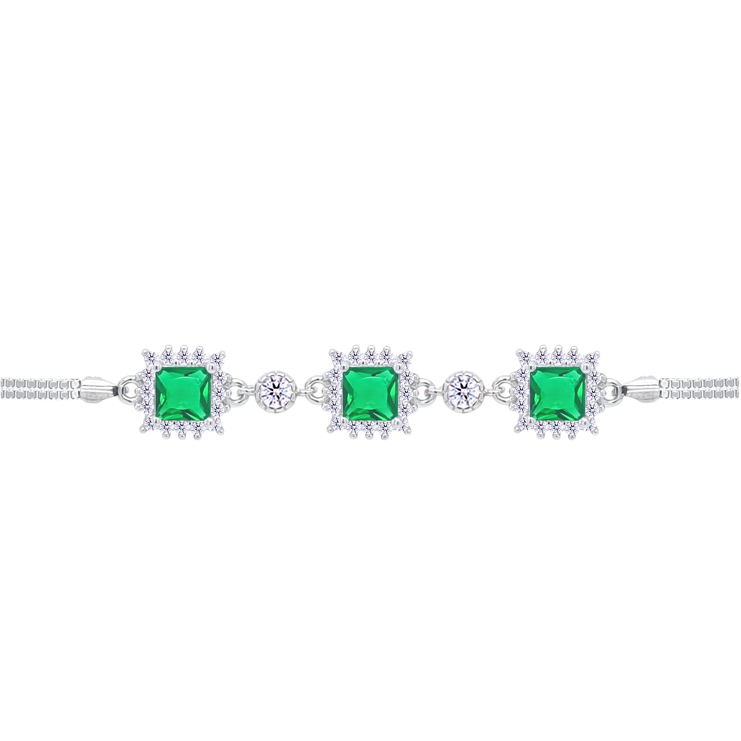 Asfour Crystal Tennis Bracelet With Turquoise Pear & Emerald Zircon In 925 Sterling Silver