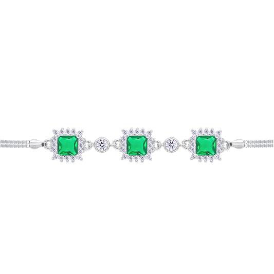 Asfour Crystal Tennis Bracelet With Turquoise Pear & Emerald Zircon In 925 Sterling Silver