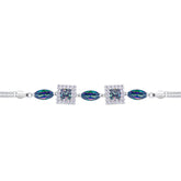 Asfour Crystal Tennis Bracelet With Turquoise Pear & Emerald Zircon In 925 Sterling Silver
