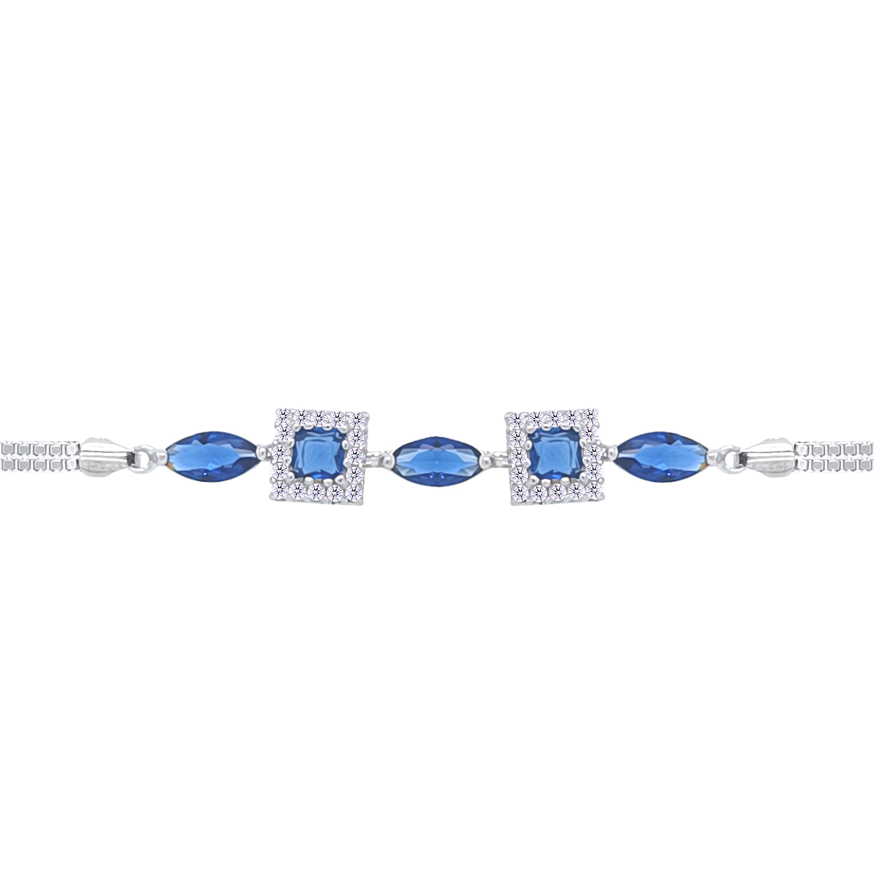 Asfour Crystal Tennis Bracelet With Turquoise Pear & Emerald Zircon In 925 Sterling Silver