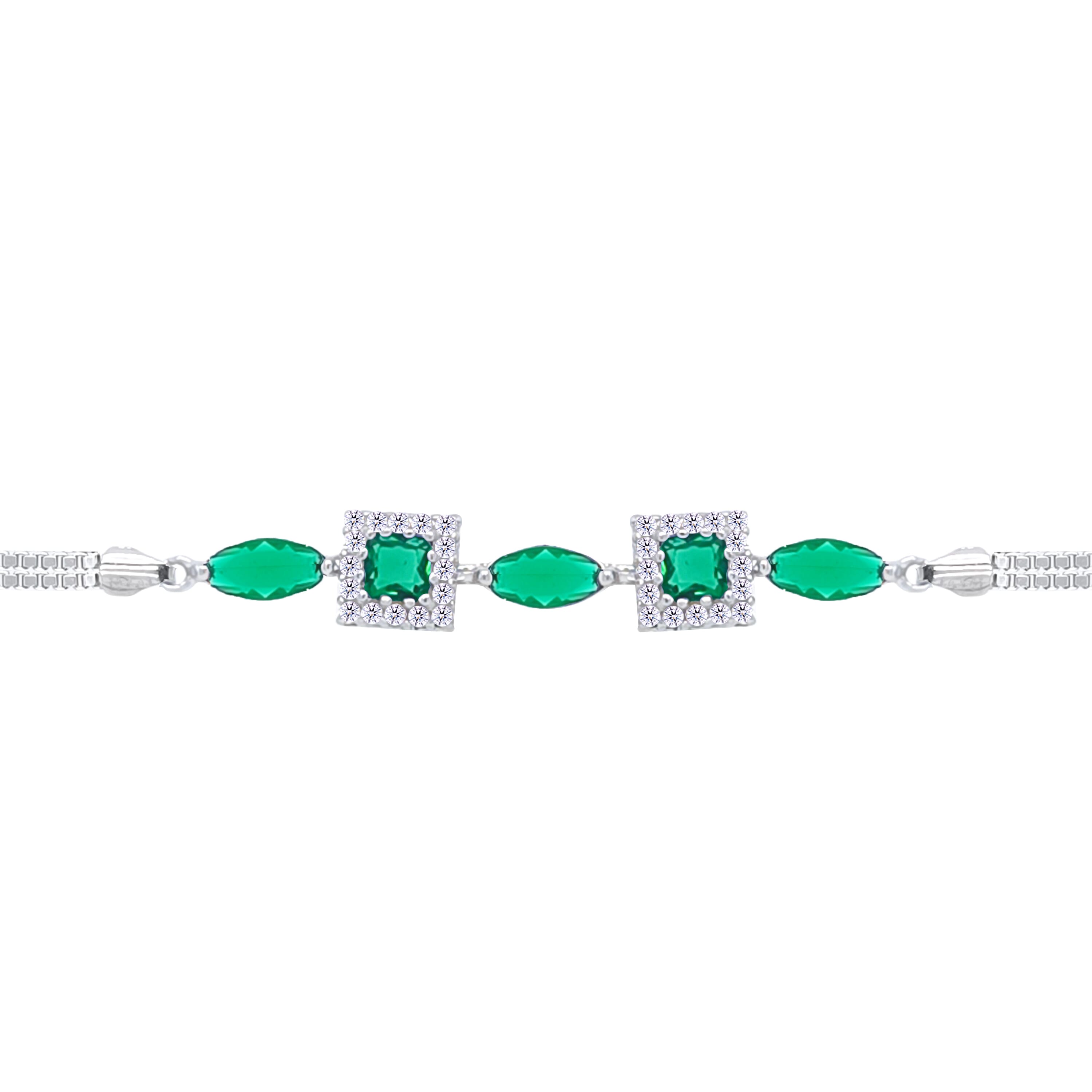Asfour Crystal Tennis Bracelet With Turquoise Pear & Emerald Zircon In 925 Sterling Silver