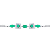 Asfour Crystal Tennis Bracelet With Turquoise Pear & Emerald Zircon In 925 Sterling Silver