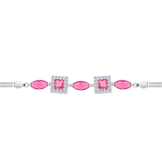 Asfour Crystal Tennis Bracelet With Turquoise Pear & Emerald Zircon In 925 Sterling Silver