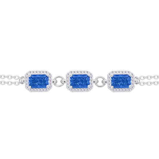 Asfour Crystal Tennis Bracelet With Turquoise Pear & Emerald Zircon In 925 Sterling Silver