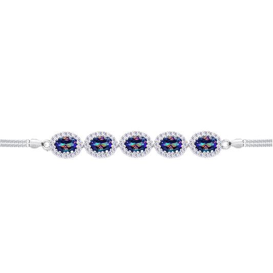 Asfour Crystal Tennis Bracelet With Turquoise Pear & Emerald Zircon In 925 Sterling Silver